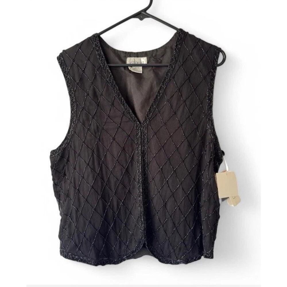 Vintage Rafaella Women’s L Hand Beaded Silk Vest Black Whimsigoth Fairy 90s NWT
